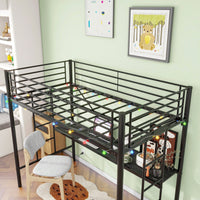 Twin Loft Bed With Desk, Power Outlets, LED Lights, Safety Guardrails, Space-Saving Design, Easy Assembly, Perfect For Kids' Rooms