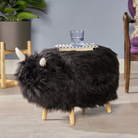 Adorable Yak-Shaped Ottoman Soft Furry Foot Stool For Kids Living Room Bedroom Playroom Nursery Furniture