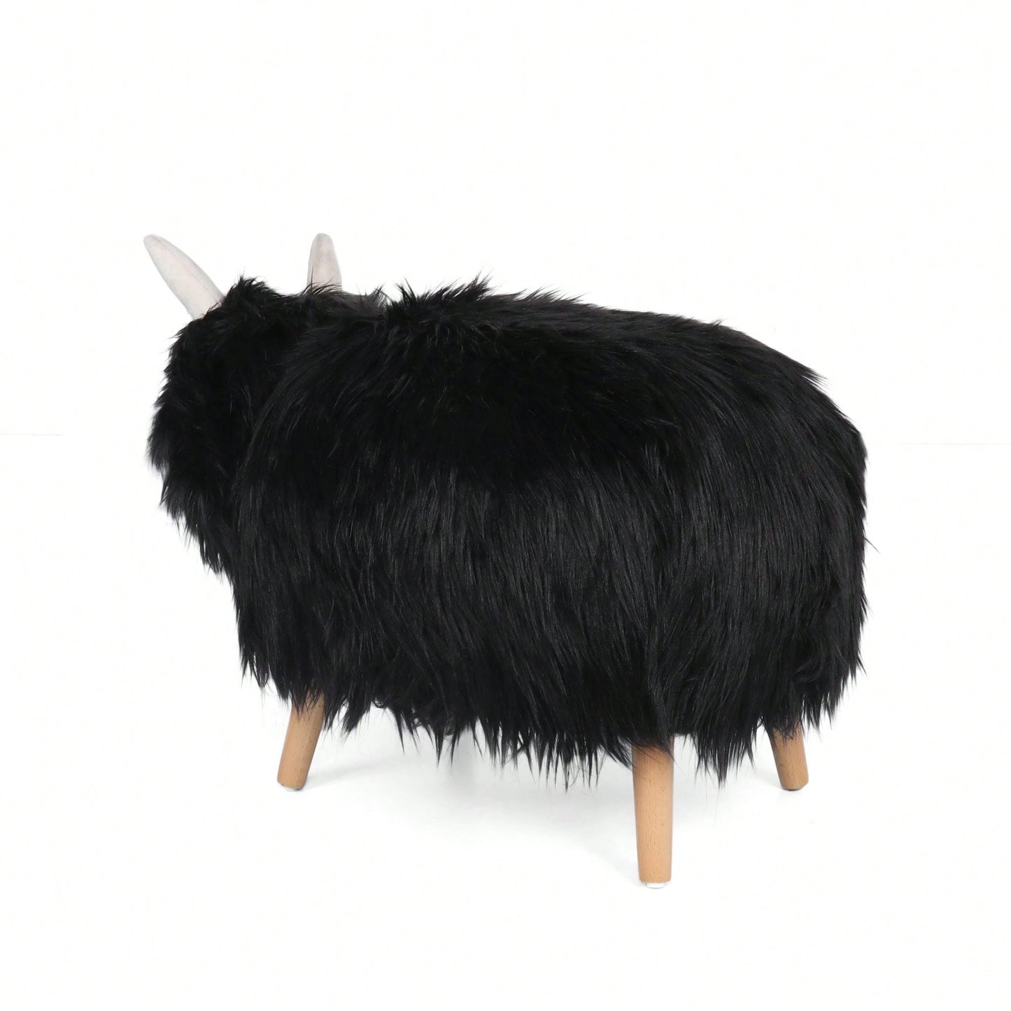 Adorable Yak-Shaped Ottoman Soft Furry Foot Stool For Kids Living Room Bedroom Playroom Nursery Furniture