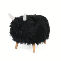 Adorable Yak-Shaped Ottoman Soft Furry Foot Stool For Kids Living Room Bedroom Playroom Nursery Furniture