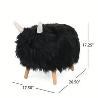 Adorable Yak-Shaped Ottoman Soft Furry Foot Stool For Kids Living Room Bedroom Playroom Nursery Furniture