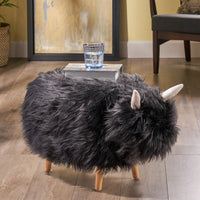 Adorable Yak-Shaped Ottoman Soft Furry Foot Stool For Kids Living Room Bedroom Playroom Nursery Furniture