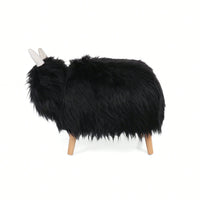 Adorable Yak-Shaped Ottoman Soft Furry Foot Stool For Kids Living Room Bedroom Playroom Nursery Furniture