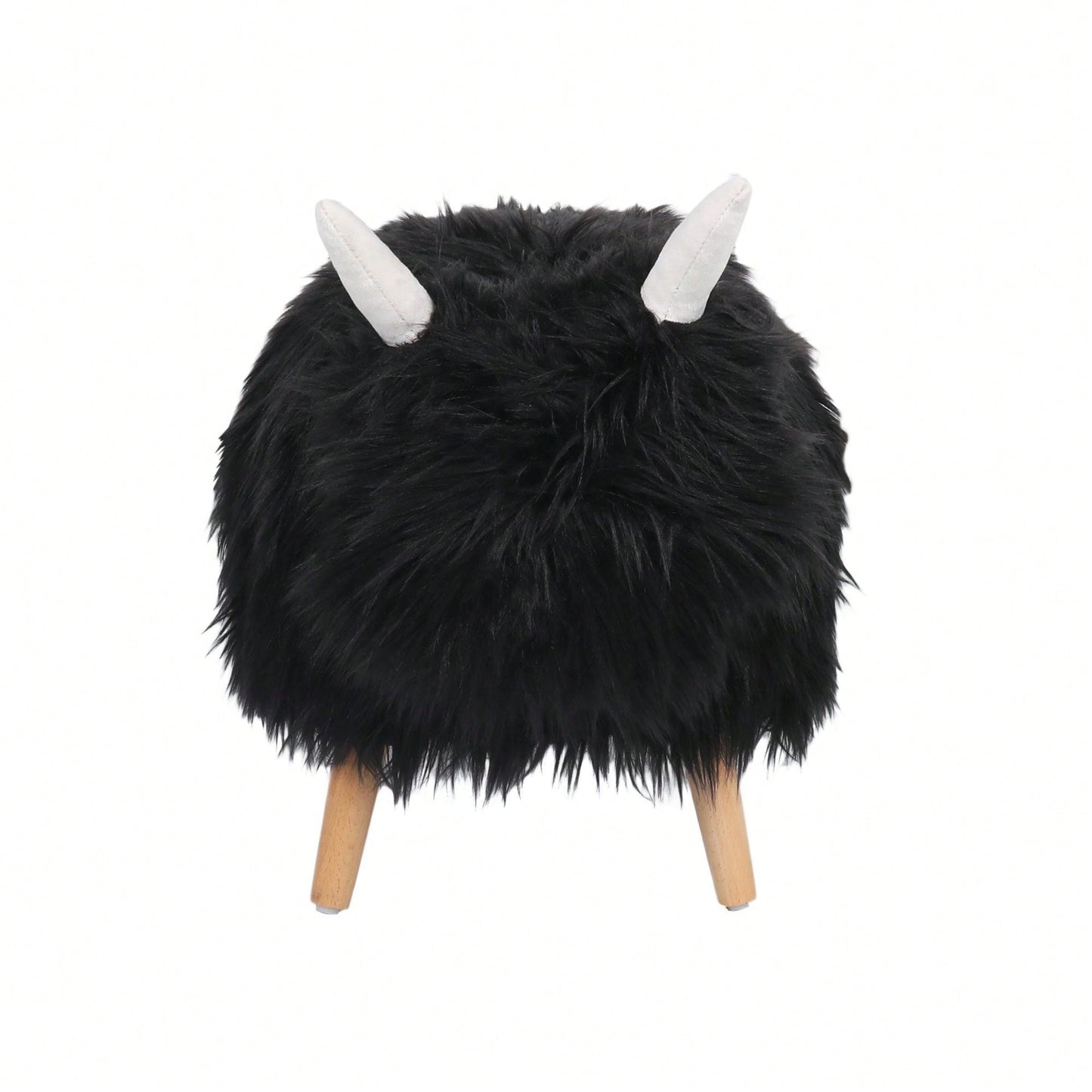 Adorable Yak-Shaped Ottoman Soft Furry Foot Stool For Kids Living Room Bedroom Playroom Nursery Furniture