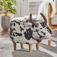 Cute Cow-Shaped Velvet Ottoman For Kids Plush Foot Stool Ideal For Living Room Bedroom Nursery Playroom And Porch