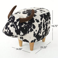 Cute Cow-Shaped Velvet Ottoman For Kids Plush Foot Stool Ideal For Living Room Bedroom Nursery Playroom And Porch