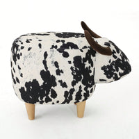 Cute Cow-Shaped Velvet Ottoman For Kids Plush Foot Stool Ideal For Living Room Bedroom Nursery Playroom And Porch