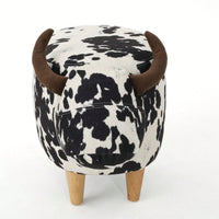 Cute Cow-Shaped Velvet Ottoman For Kids Plush Foot Stool Ideal For Living Room Bedroom Nursery Playroom And Porch