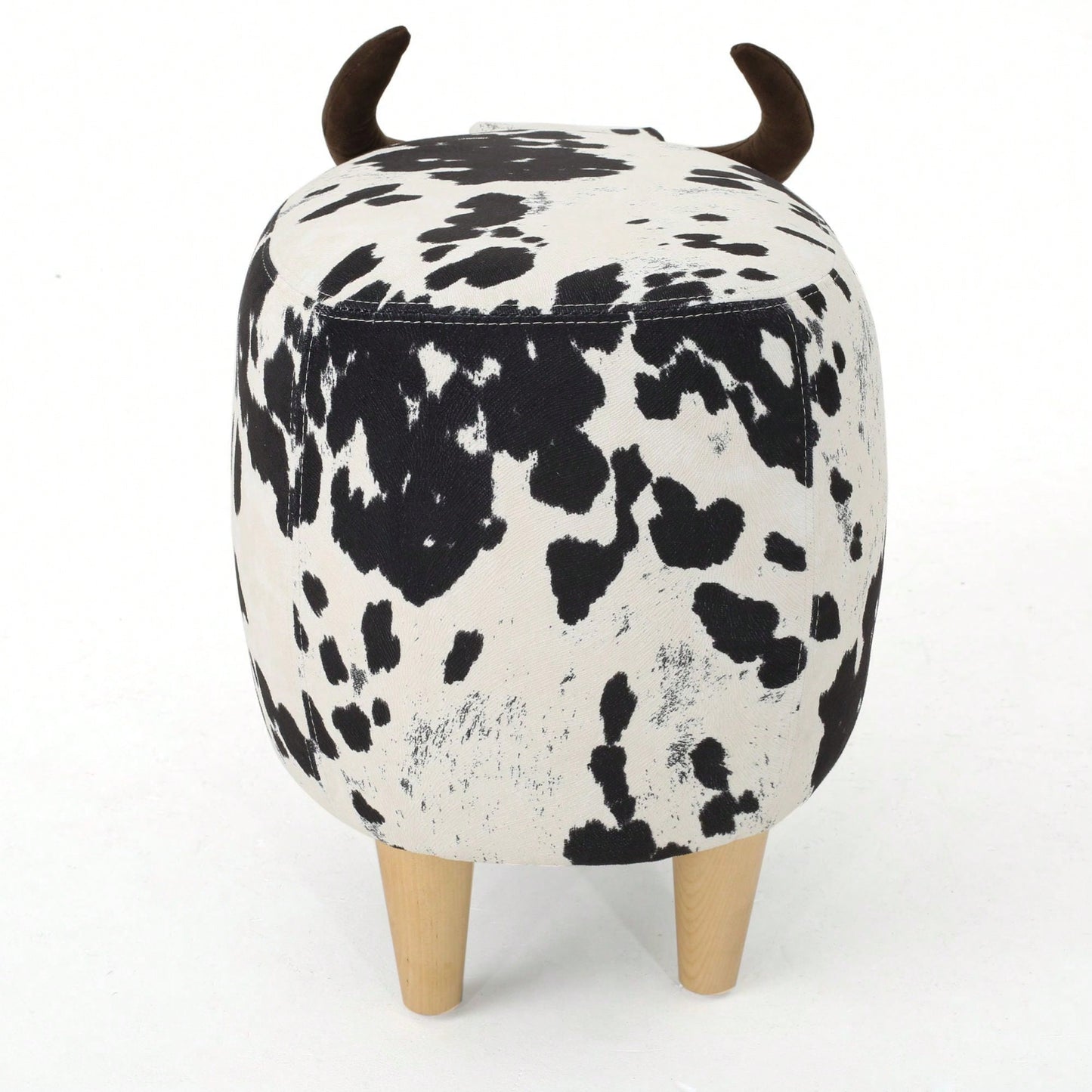 Cute Cow-Shaped Velvet Ottoman For Kids Plush Foot Stool Ideal For Living Room Bedroom Nursery Playroom And Porch