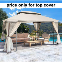 13x10 Ft Double Roof Patio Gazebo Replacement Canopy Top Fabric UV Protection Water-Repellent