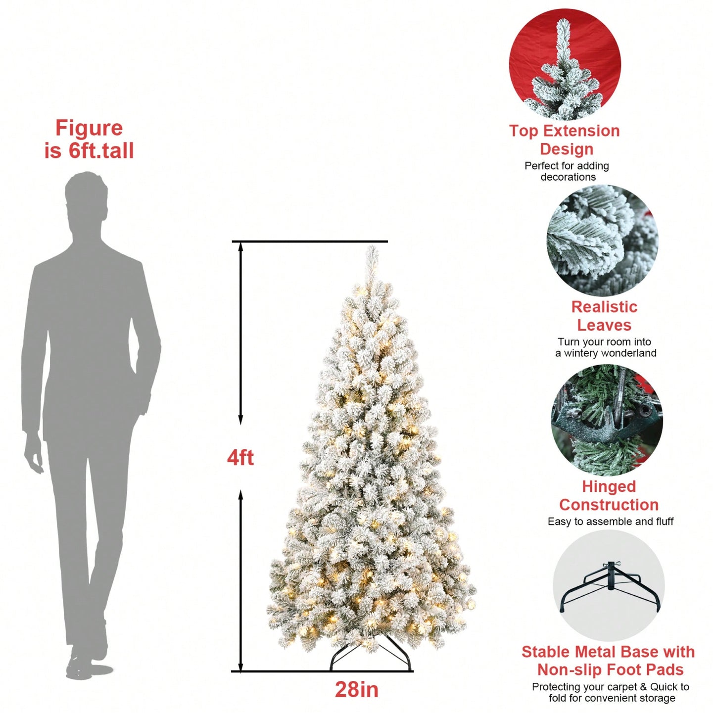 5FT Pre-Lit PVC Memory Wire Christmas Tree With Fluffy Tips And Stable Stand