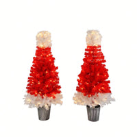 Lighted Santa Hat Style Christmas Tree Set Of 2 4ft Artificial Trees With Warm White LED Lights For Indoor And Outdoor Holiday Decoration