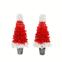 Lighted Santa Hat Style Christmas Tree Set Of 2 4ft Artificial Trees With Warm White LED Lights For Indoor And Outdoor Holiday Decoration