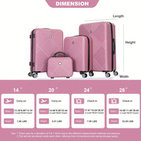 4-Piece Lightweight ABS Luggage Set With Makeup Case And 360° Spinner Wheels