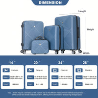 4-Piece Lightweight ABS Luggage Set With Makeup Case And 360° Spinner Wheels