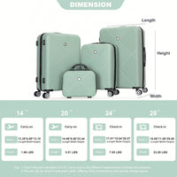 4-Piece Lightweight ABS Luggage Set With Makeup Case And 360° Spinner Wheels