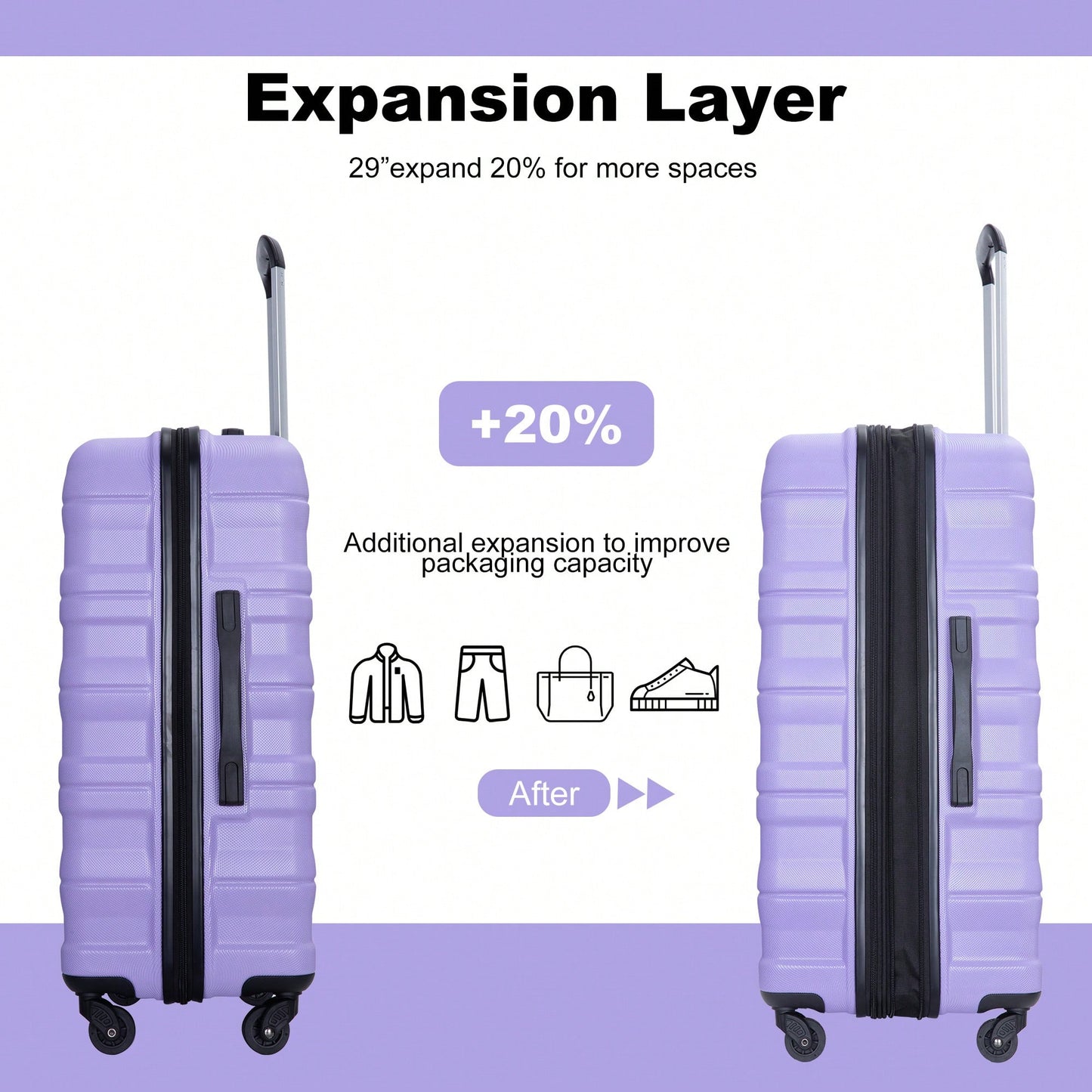 Expandable 3-Piece Lightweight PC Luggage Set With TSA Lock, Spinner Wheels, And Hooks