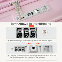 3-Piece Luggage Set With USB Port & Front Opening Design - Pink ABS Hard Shell Suitcases (20, 24, 28 Inches)