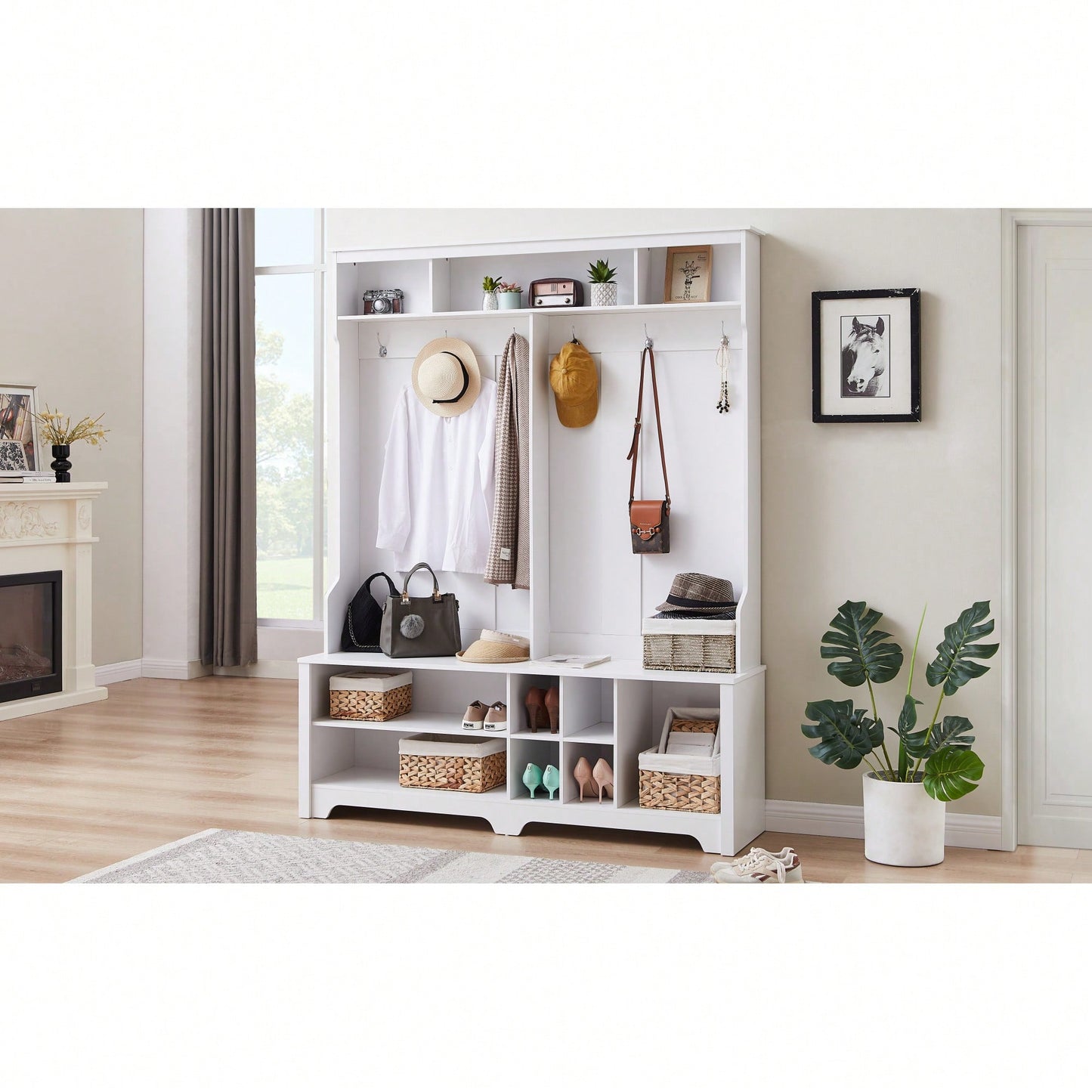 Functional Hall Tree With Bench And Hooks – Stylish Entryway Storage Solution