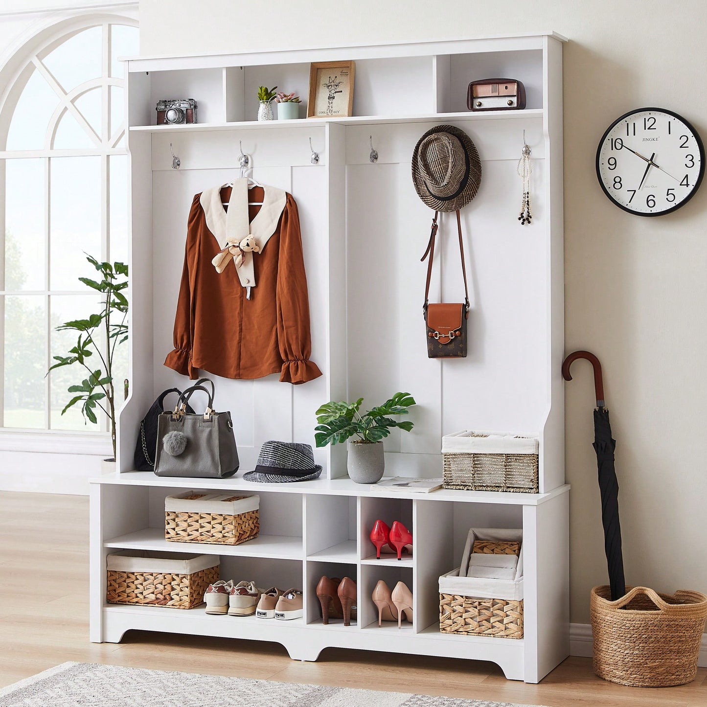 Functional Hall Tree With Bench And Hooks – Stylish Entryway Storage Solution