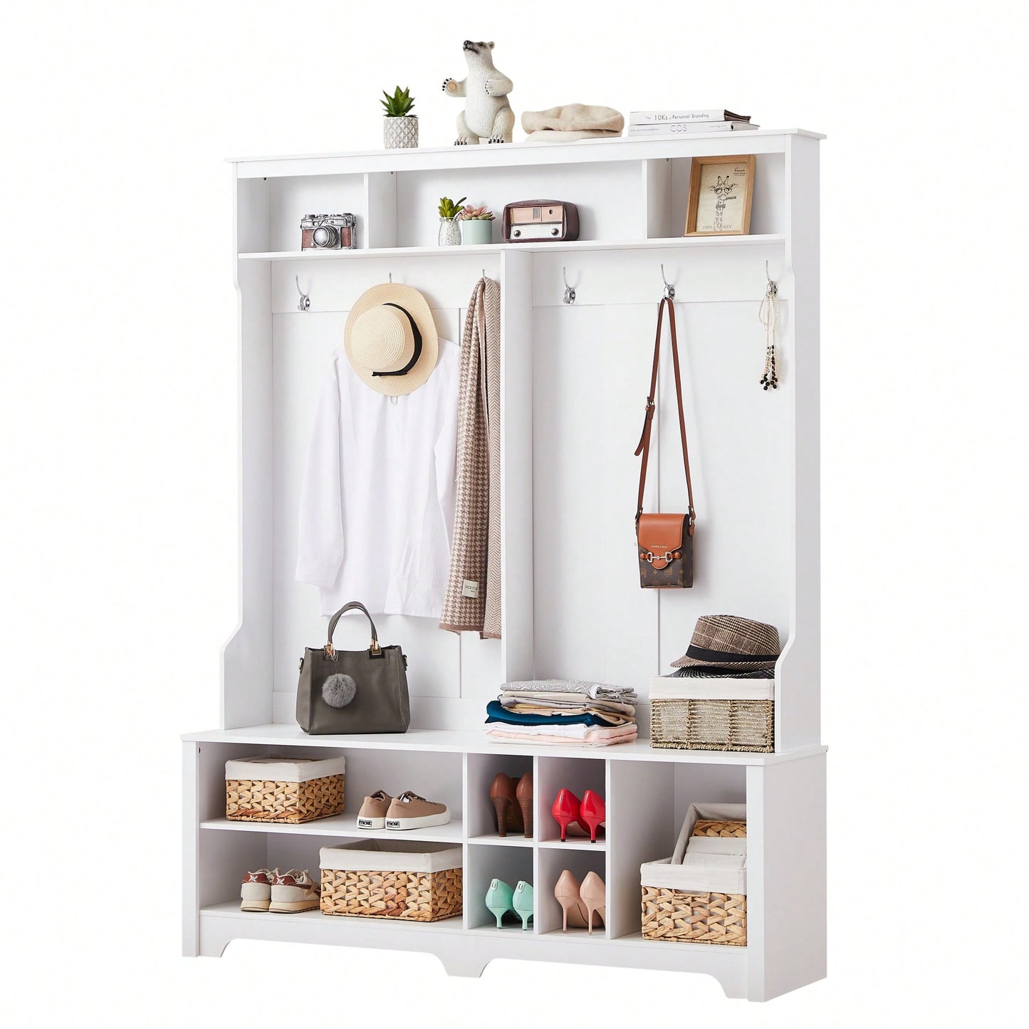 Functional Hall Tree With Bench And Hooks – Stylish Entryway Storage Solution