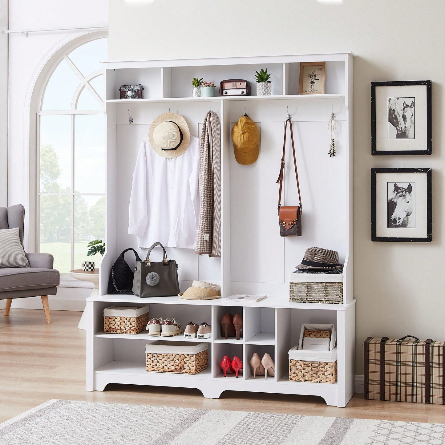 Functional Hall Tree With Bench And Hooks – Stylish Entryway Storage Solution