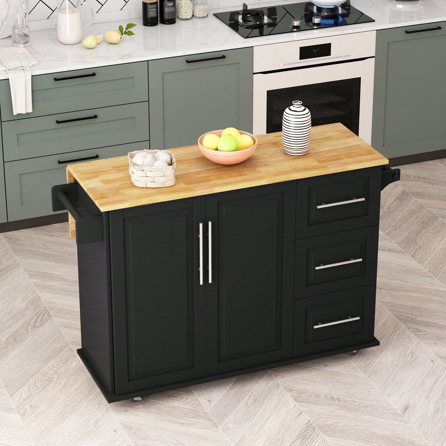 Kitchen Island Cart With 2-Door Cabinet And 3 Drawers – Versatile Storage Solution