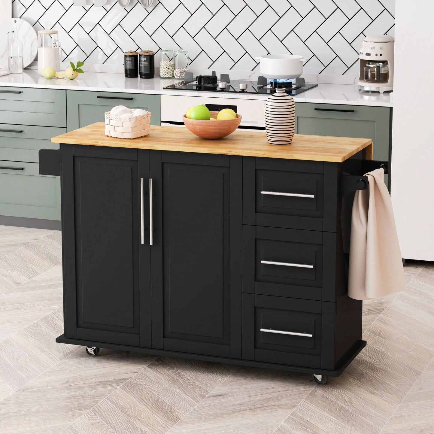 Kitchen Island Cart With 2-Door Cabinet And 3 Drawers – Versatile Storage Solution