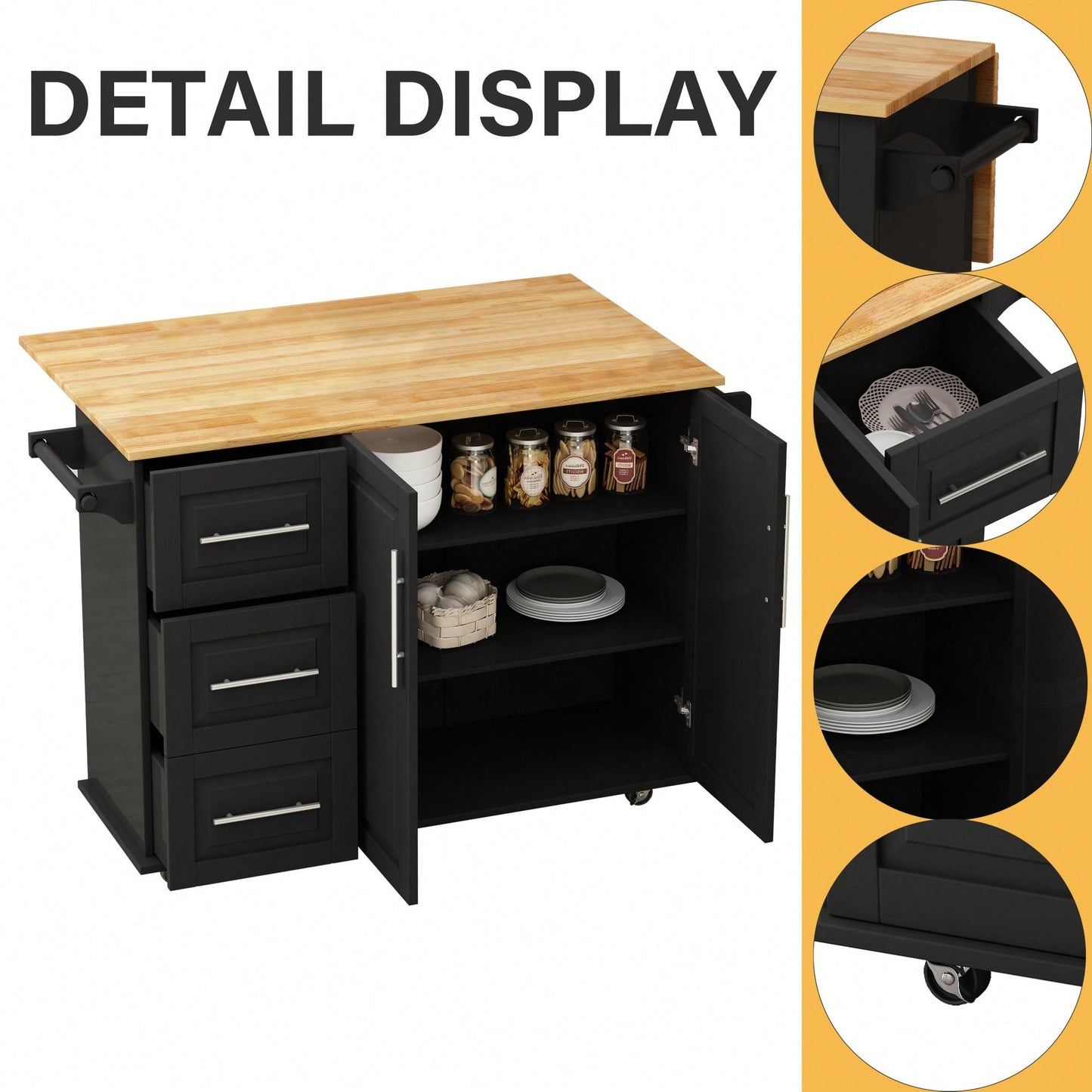 Kitchen Island Cart With 2-Door Cabinet And 3 Drawers – Versatile Storage Solution