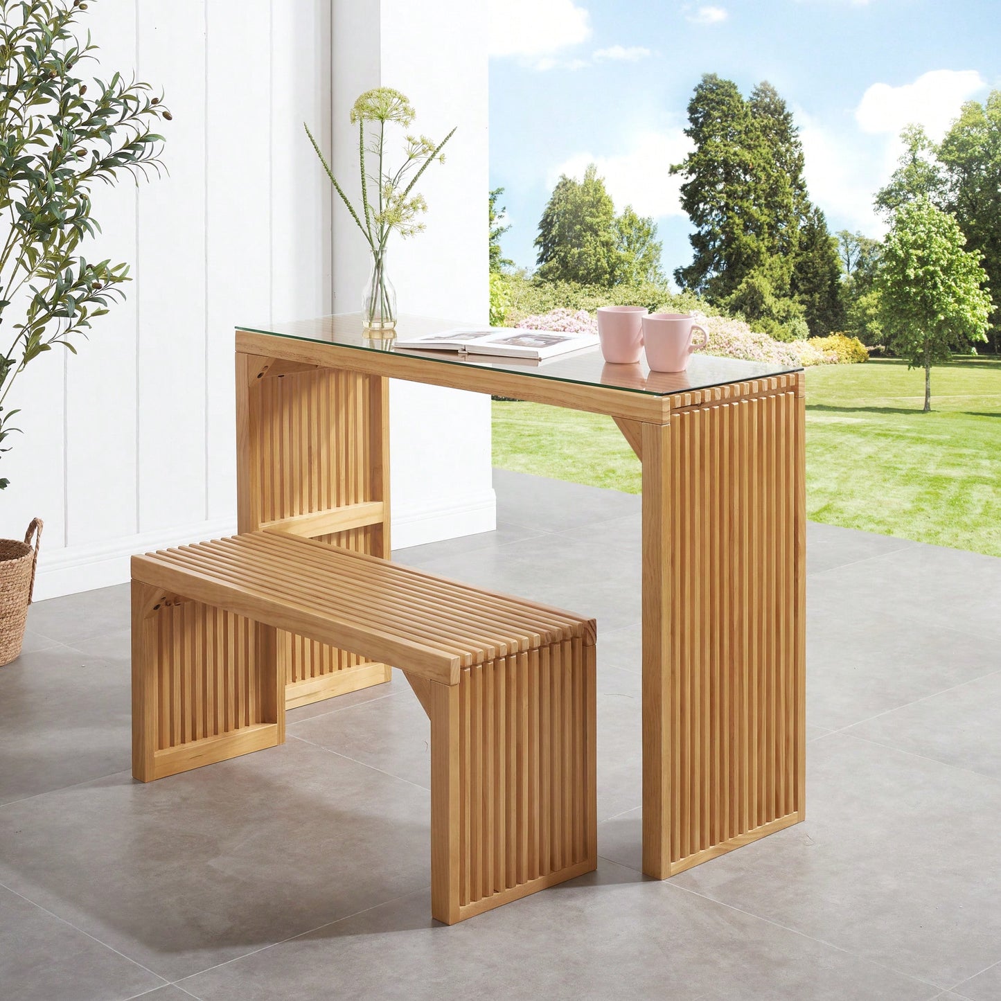 Pine Wood Dining Bench And Table Set – Multi-Functional Indoor/Outdoor Design