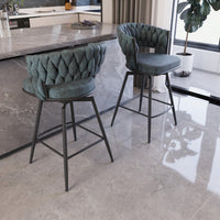 Modern Bar Chair Set Of 2 – Soft Technical Leather And Sturdy Metal Base