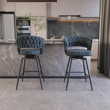 Modern Bar Chair Set Of 2 – Soft Technical Leather And Sturdy Metal Base