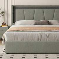 Stylish Queen Bed With Hidden Storage – Durable Cotton-Linen Fabric