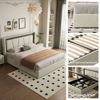 Stylish Queen Bed With Hidden Storage – Durable Cotton-Linen Fabric