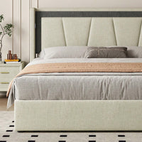 Stylish Queen Bed With Hidden Storage – Durable Cotton-Linen Fabric