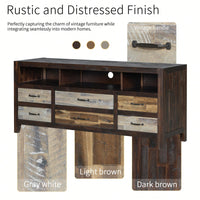 Retro Distressed Wooden TV Stand – Fits TVs Up To 65" With 6 Drawers