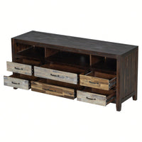 Retro Distressed Wooden TV Stand – Fits TVs Up To 65" With 6 Drawers