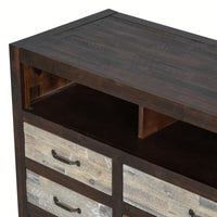 Retro Distressed Wooden TV Stand – Fits TVs Up To 65" With 6 Drawers