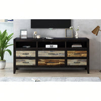 Retro Distressed Wooden TV Stand – Fits TVs Up To 65" With 6 Drawers