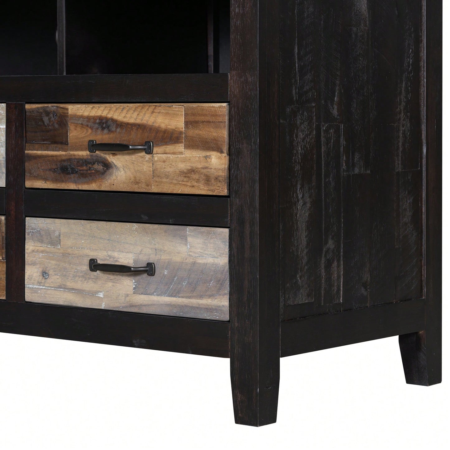 Retro Distressed Wooden TV Stand – Fits TVs Up To 65" With 6 Drawers