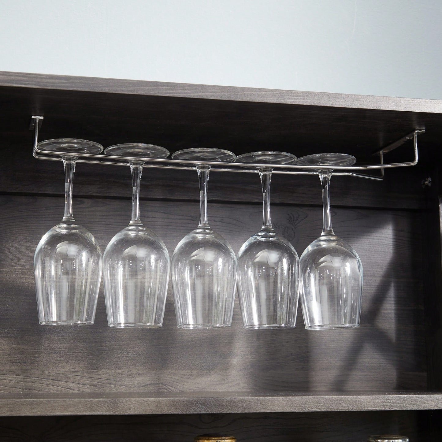 Wood Frame Kitchen Cabinet With Stemware Hanger – Elegant Bar Cabinet