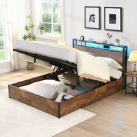 Space-Saving Full Bed Frame With Charging Station And LED Lighting – Modern Rustic Design