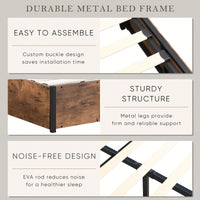 Space-Saving Full Bed Frame With Charging Station And LED Lighting – Modern Rustic Design