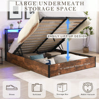 Space-Saving Full Bed Frame With Charging Station And LED Lighting – Modern Rustic Design