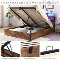 Space-Saving Full Bed Frame With Charging Station And LED Lighting – Modern Rustic Design