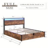 Space-Saving Full Bed Frame With Charging Station And LED Lighting – Modern Rustic Design