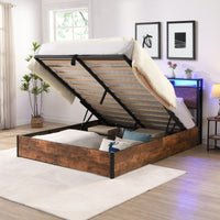 Space-Saving Full Bed Frame With Charging Station And LED Lighting – Modern Rustic Design