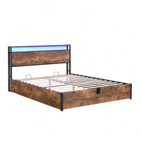 Space-Saving Full Bed Frame With Charging Station And LED Lighting – Modern Rustic Design