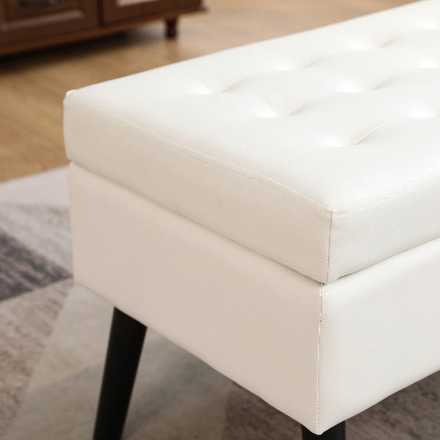 43.3" Storage Bench With Tufted Design – End Of Bed And Entryway Ottoman