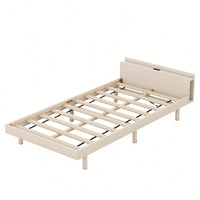 Modern Twin Size Platform Bed Frame With Built-In USB Ports – White Washed Finish